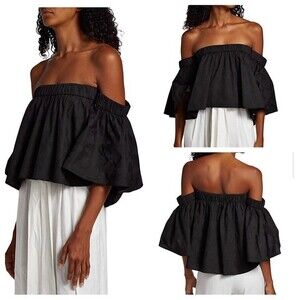 Michelle Smith  Lola Top Off The Shoulder Black Poplin Cotton NWT S